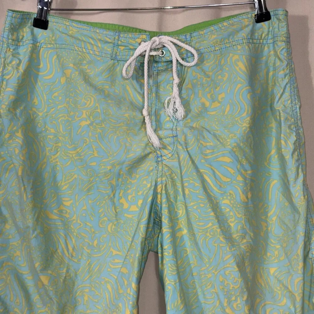 Lilly Pulitzer Mens Board Shorts Swim Trunks Size 34 Aqua Lime Tropical Surf
